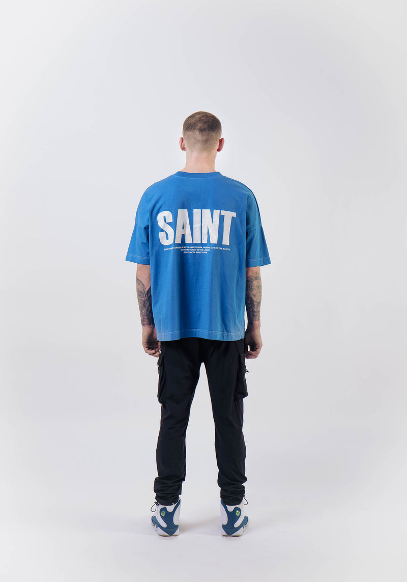 SAINT T-SHIRT WHITE ON BLUE