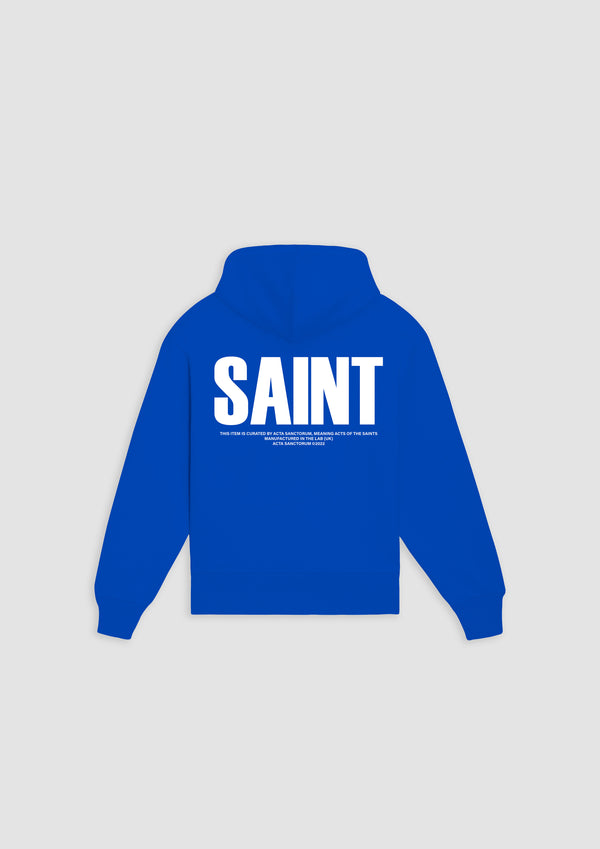 SAINT HOODIE - WHITE ON BLUE