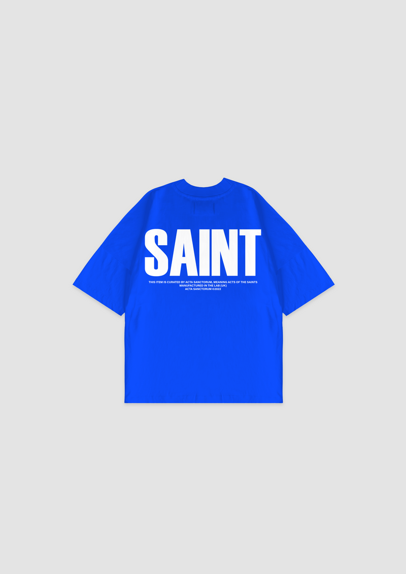 SAINT T-SHIRT WHITE ON BLUE